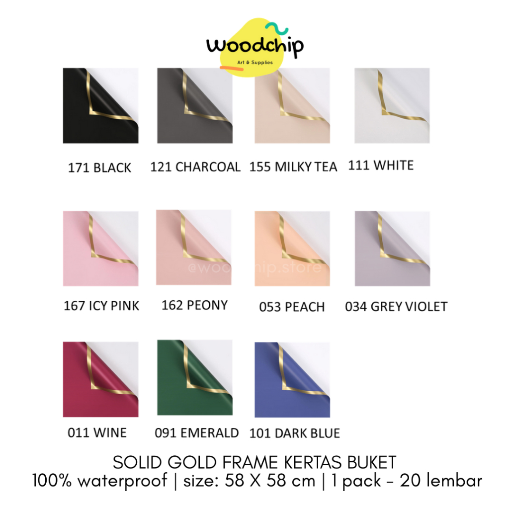 

[LEMBAR] SOLID COLOR GOLD FRAME CELLOPHANE (GFR-03) | KERTAS BUKET BUNGA - KERTAS KADO - WRAPPING PAPER