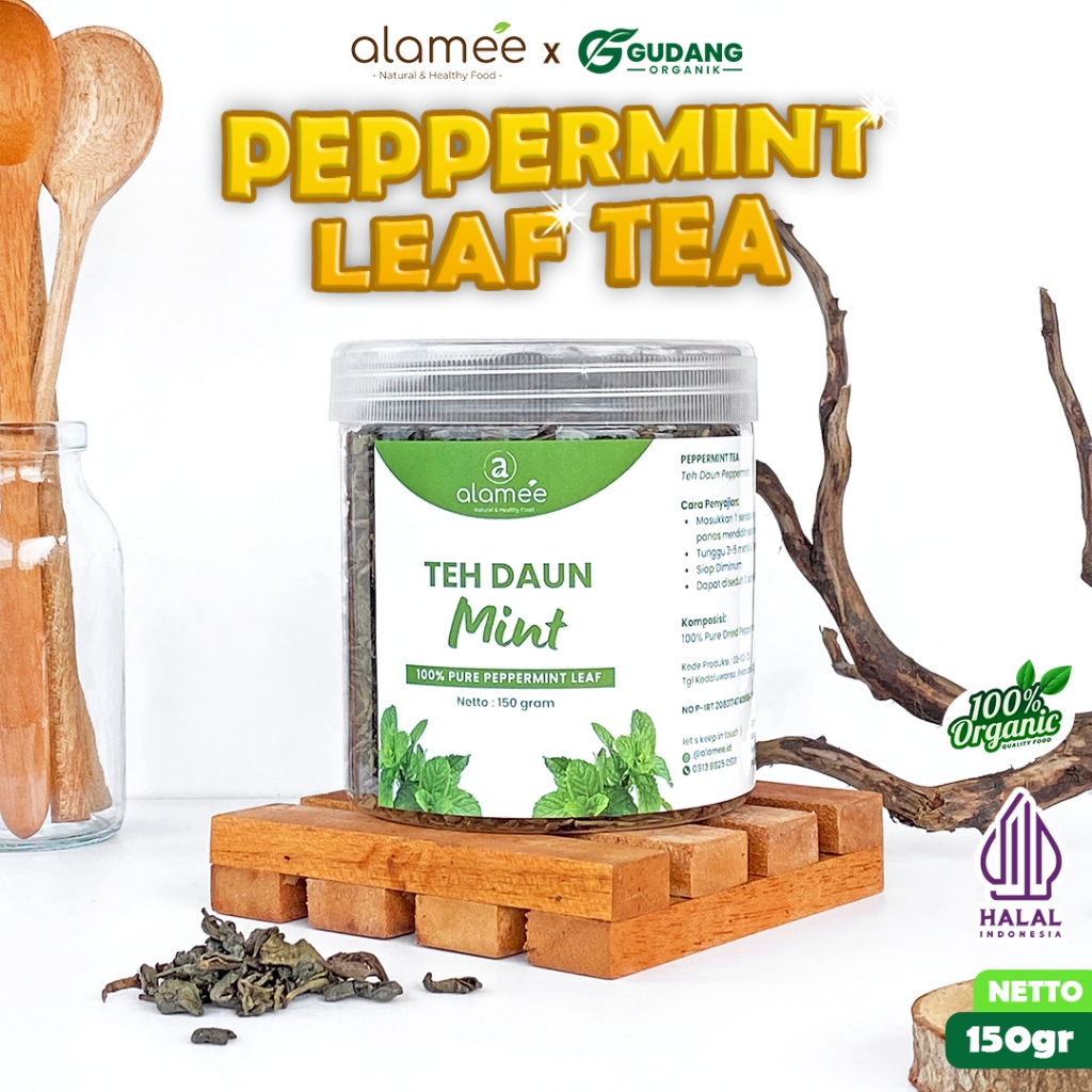 

alamee teh bunga papermint menyajikan aroma segar dengan daun kering berkualitas yang alami herbal