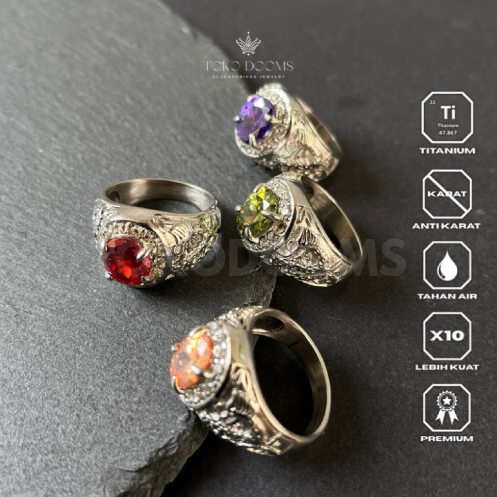 cincin batu akik cutting diamond super ring titanium model naga topgrade HQ