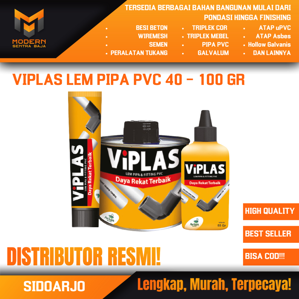 Lem pipa PVC dan fitting Viplas ukuran 40 gr - 360 gr