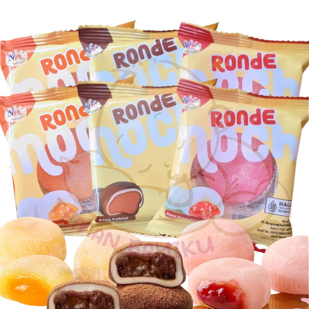 

Mochi Ronde 33gr Moci Kenyal Isian Selai Coklat Strawberry Mangga Kemasan Pouch