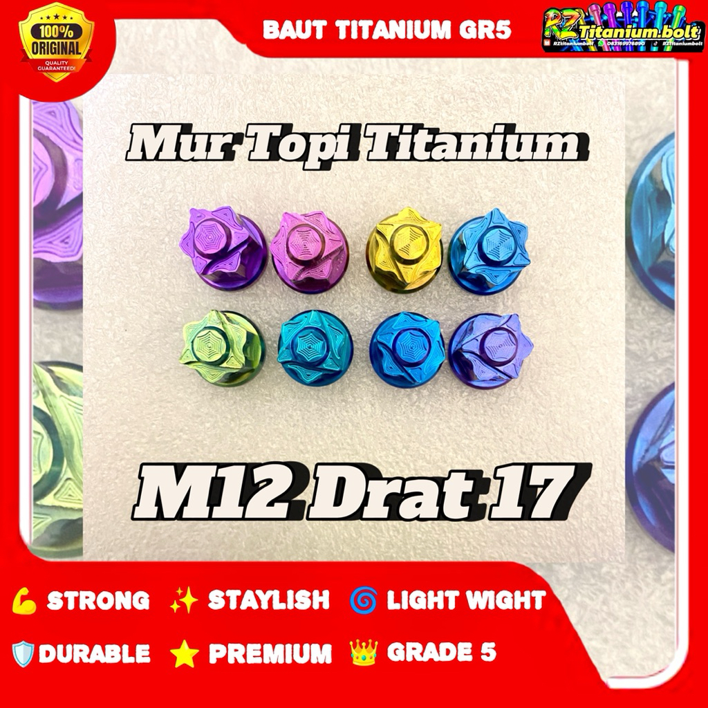 Mur Topi Titanium M12 Drat 17 Mur Tutup Mur Close Titanium Grade 5