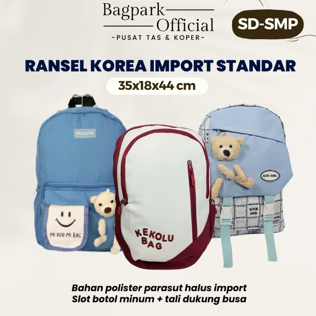 STANDAR MATERIAL / TAS KOREA / RANSEL KOREA ANAK CEWEK / TAS POLOS / TAS ANAK BONEKA LUCU / RANSEL A