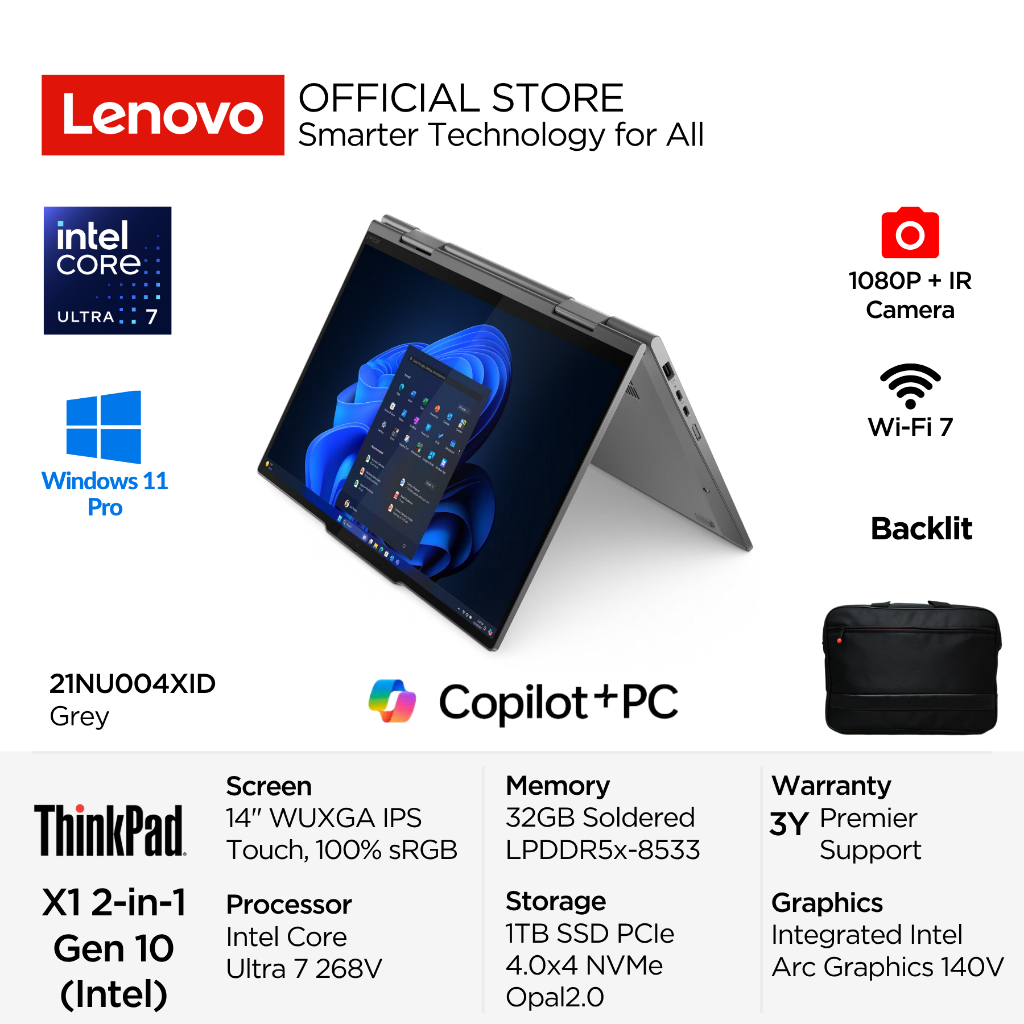 Lenovo ThinkPad X1 2in1 Gen 10 Aura 4XID Intel Core Ultra 7 268V Evo vPro Win11 Pro 32GB 1TB SSD 14"