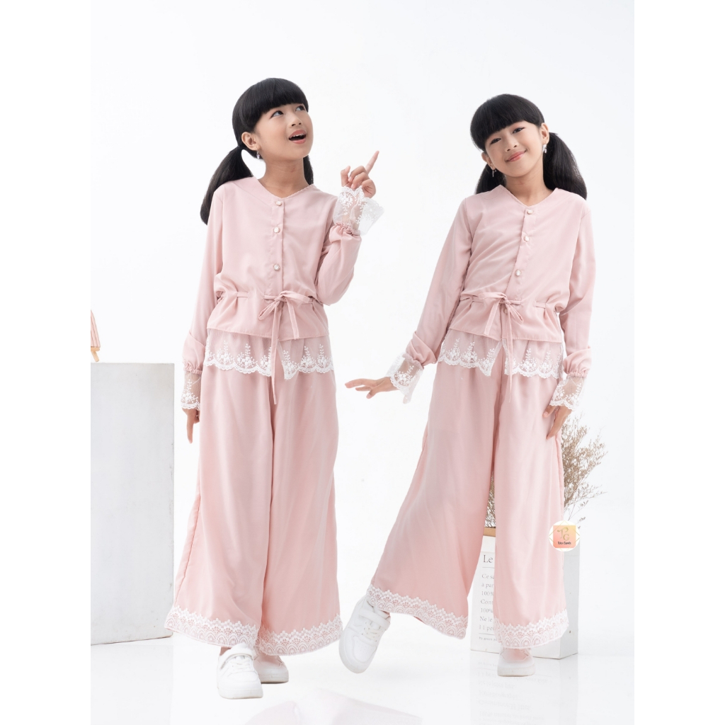 One Set Anak Perempuan Atasan Celana kulot Varian Renda Tunik Set Zoe Butiq Merry