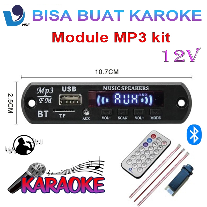 VIRE Karaoke bisa buat karokean Mp3 Kit Modul Bluetooth 5.0 USB AUX Fm Ridio 12V terbaru