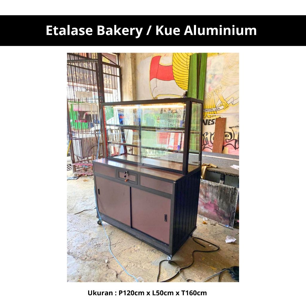 Etalase Makanan Snack Alumunium Roti P120cm