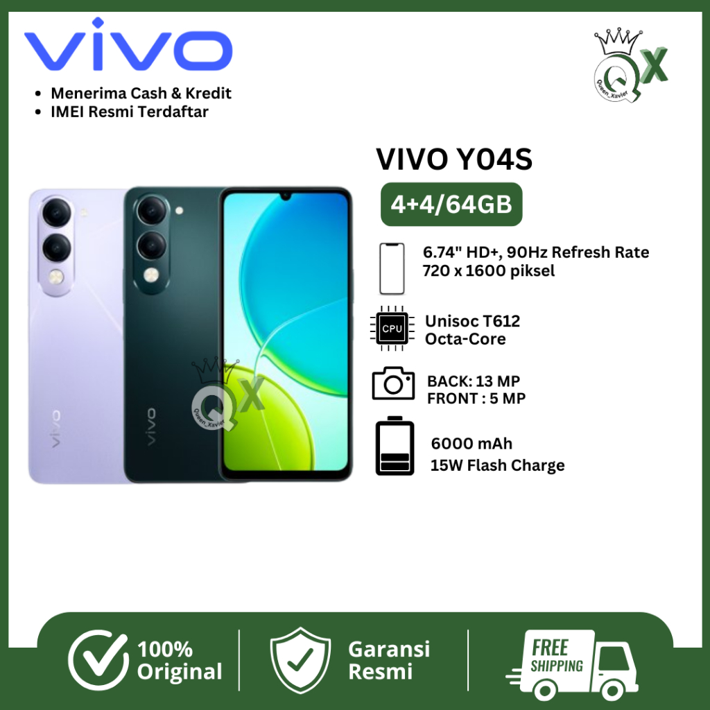 VIVO Y04S RAM 4+4/64GB GARANSI RESMI 12 BULAN