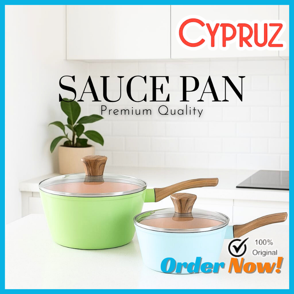 Cypruz Sauce Pan Marble + Tutup Kaca Panci Susu Anti Lengket Diameter 16 - 18 cm Color Series