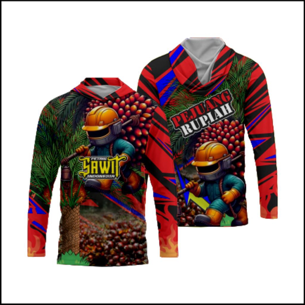 Baju Petani Sawit Lengan Panjang Kupluk Full Printing Jersey Petani Sawit Bahan Dryfit Menyerap Keri