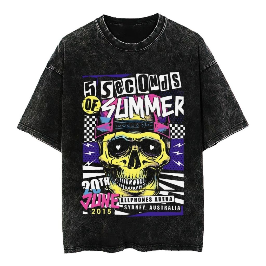 Psycho Crucify "5 Second of Summer" Oversized T-Shirt | Stone Wash | Kaos Oversize | Vintage | Atasa