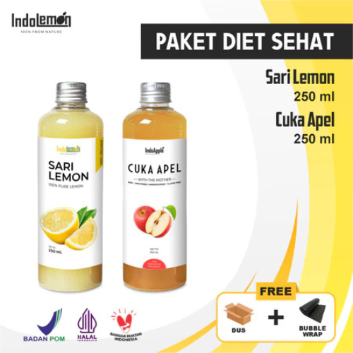 

INDOLEMON - PAKET SEHAT 2IN1 - SARI LEMON MURNI 250ML DAN CUKA APEL 250ML ORGANIK HALAL