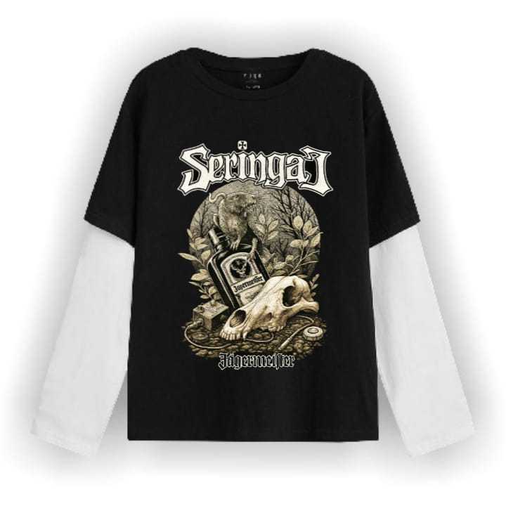 Zuro - T-shirt Double layer Seringai Tikus long sleeve  kaos pria wanita