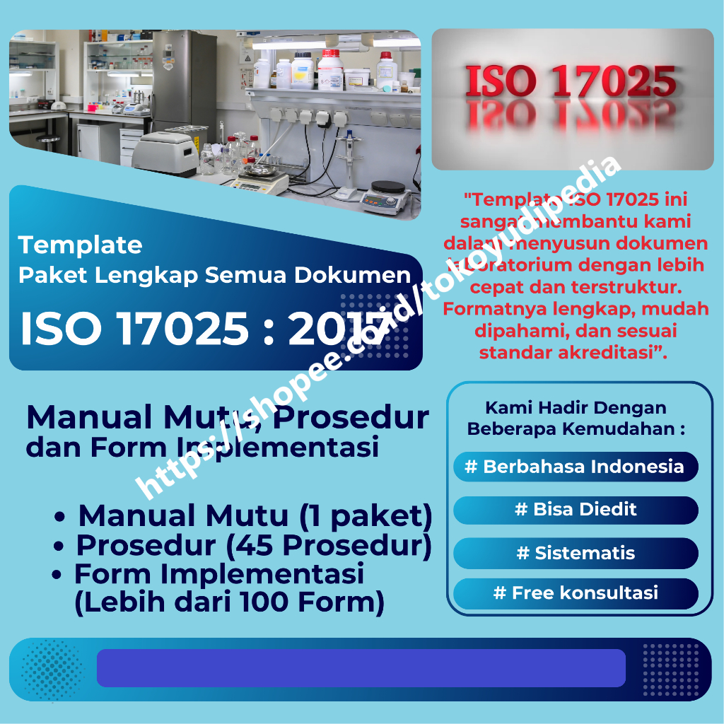 

YDA01-TEMPLATE PAKET LENGKAP PANDUAN MUTU/MANUAL MUTU/QUALITY MANUAL, PROSEDUR & FORM ISO 17025:2017