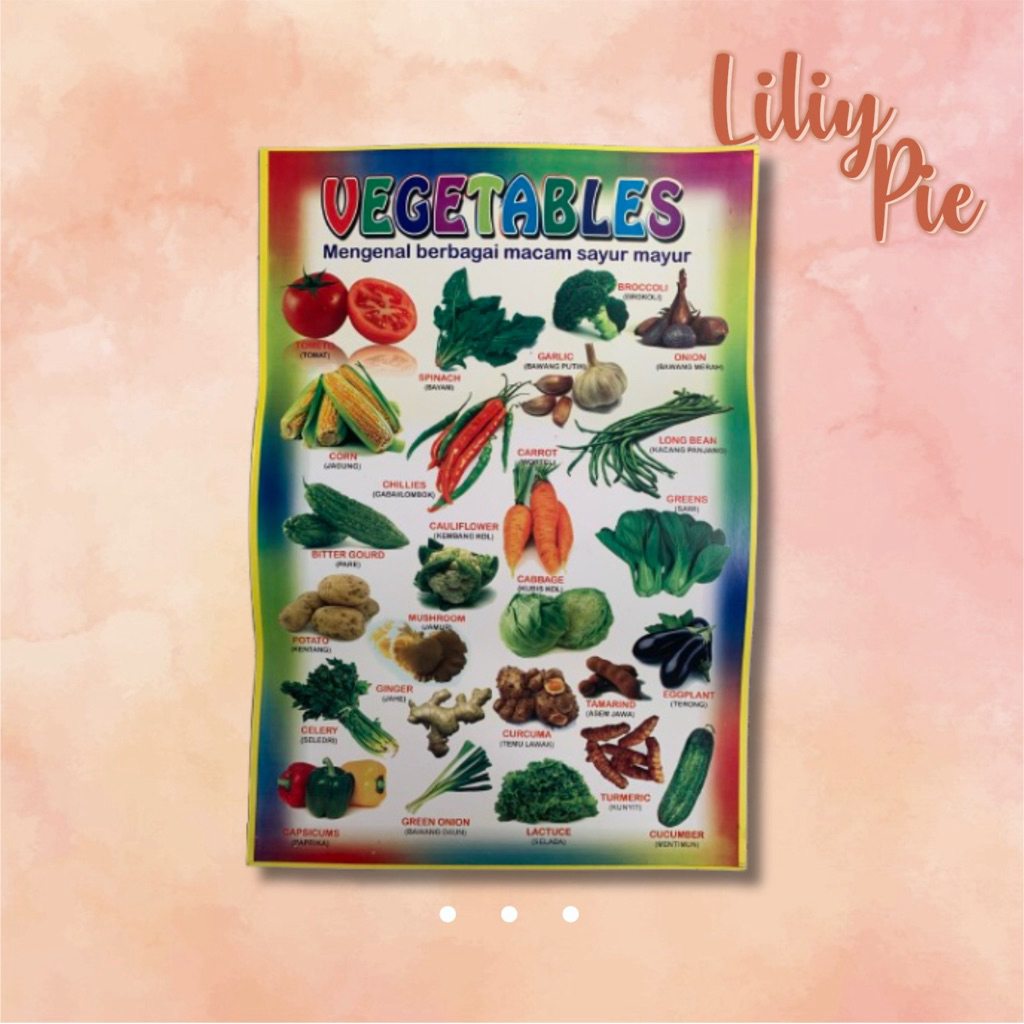 POSTER EDUKASI SAYURAN• Belajar Anak Balita Bayi Cowok Cewek Pria Tempelam Dinding Kertas Tulisan Bu