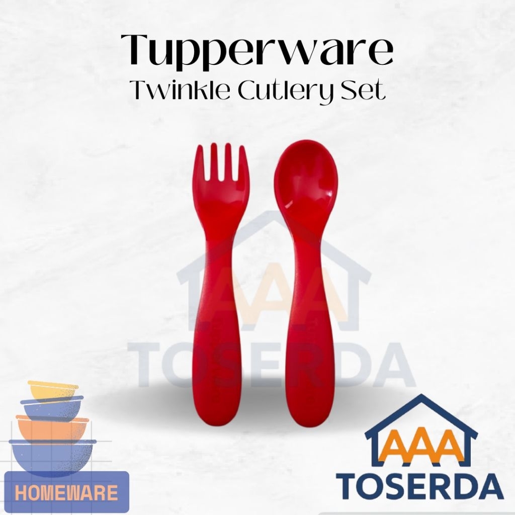AAA Toserda | Sendok Garpu Bayi Tupperware Twinkle Cutlery Set Merah Original Makan MPASI