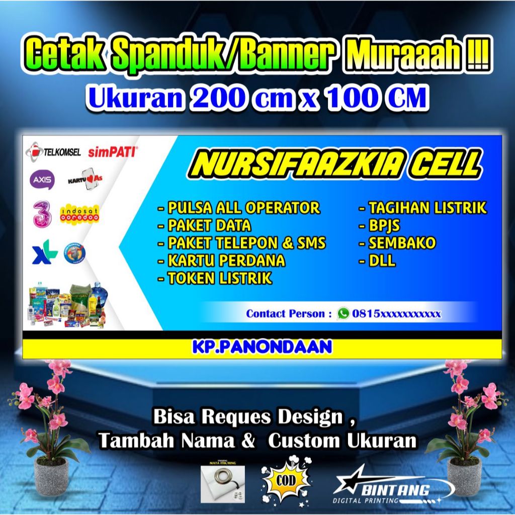 Spanduk Banner Counter Pulsa / Banner Toko Ukuran 200 cm x 100 cm