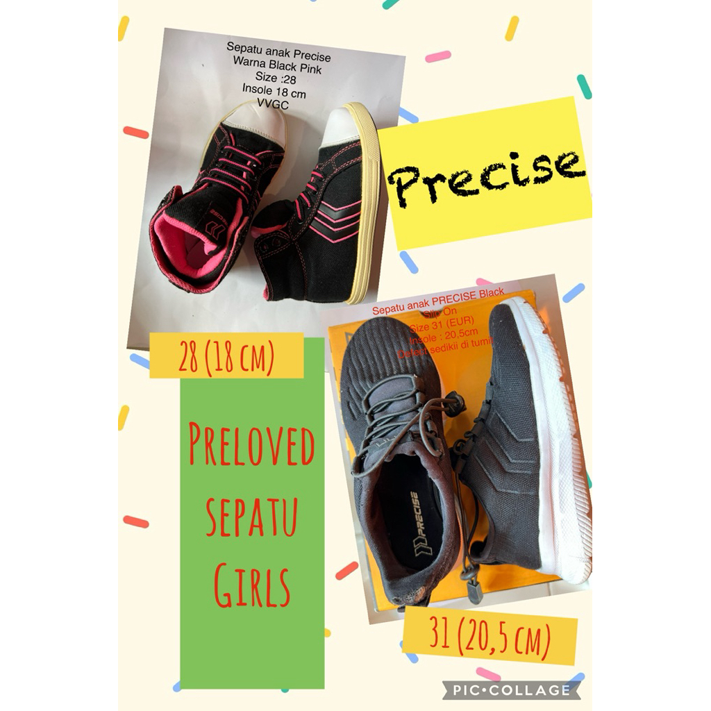 PRELOVED sepatu sekolah anak perempuan PRECISE size 31 (20,5 cm) 28 (18 cm) sneakers slip on