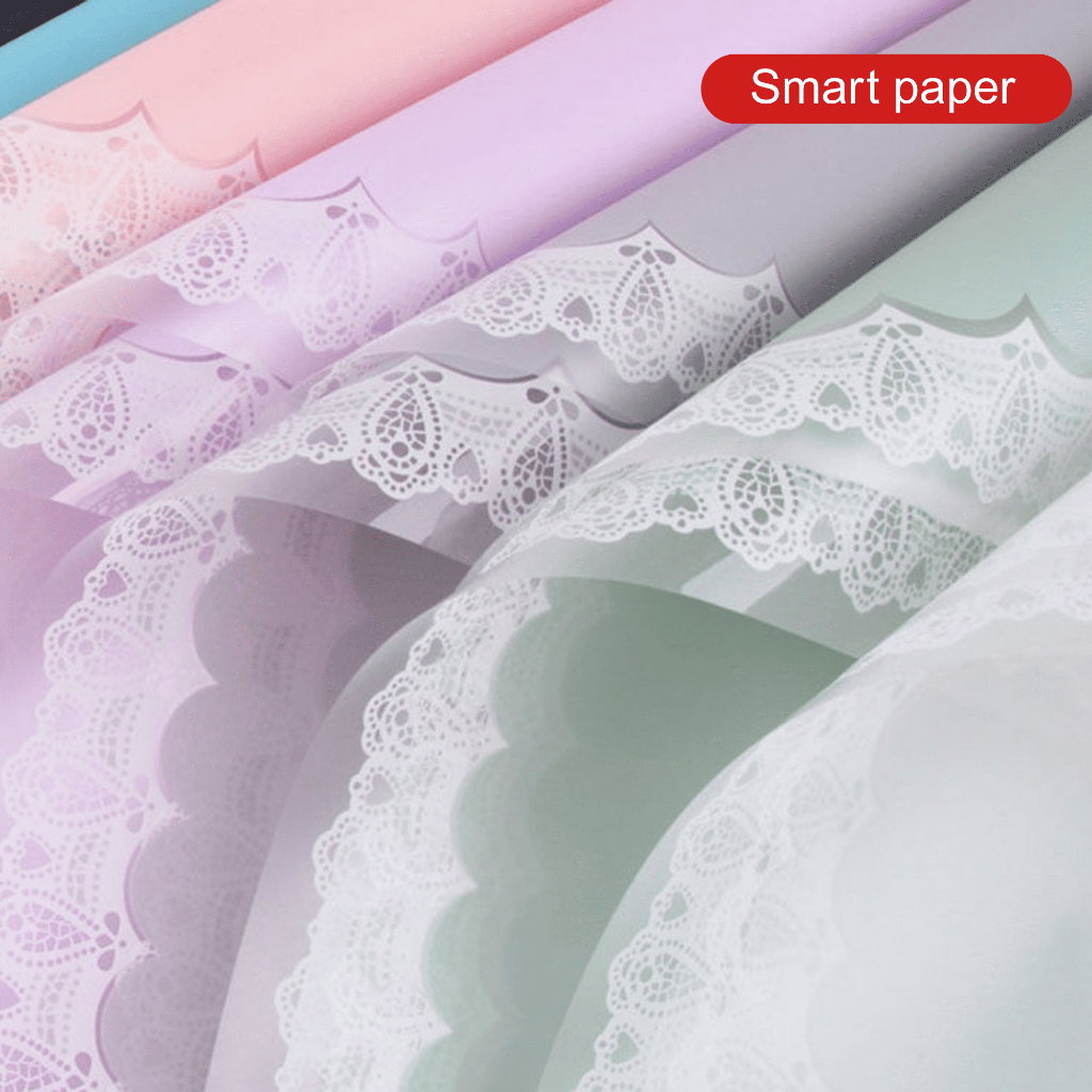 

Isi 20 LEMBAR Flower Wrapping Paper Motif Renda Lace Border Cellophane Kertas Bunga Buket KB018