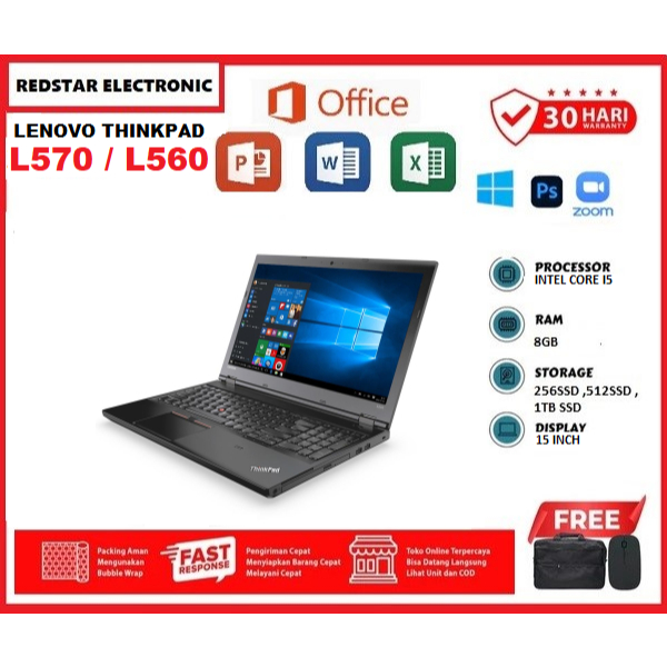 HARGA TERMURAH  Laptop LENOVO Thinkpad L570 / L560 Intel Core i5 gen 6th RAM 8GB/256SSD - FREE Mouse