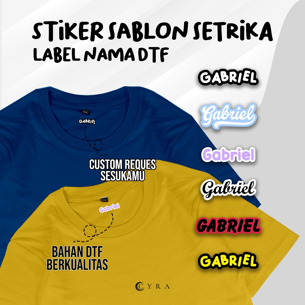 

STIKER SABLON CUSTOM NAMA UNTUK KAOS SERAGAM LABEL NAMA SABLON DTF SETRIKA PRAKTIS