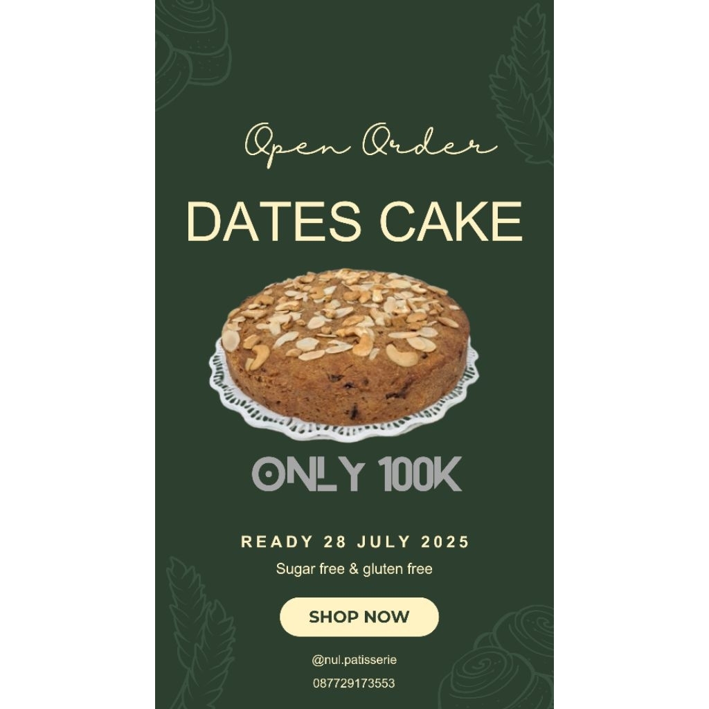 

open order dates cake sugar free & gluten free