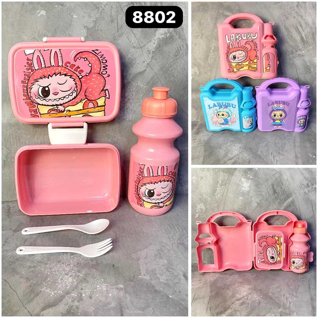 Lunch Box Koper Set Sanrio Labubu Tempat Makan Anak Karakter Free Botol Minum + Tentengan Lunch Box 