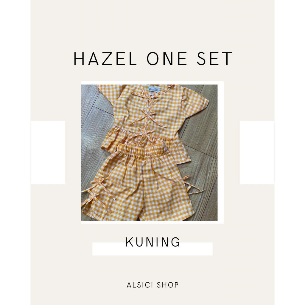 Hazel One Set – Setelan Baju Anak Perempuan Motif Kotak Kuning | Bahan Adem & Lucu