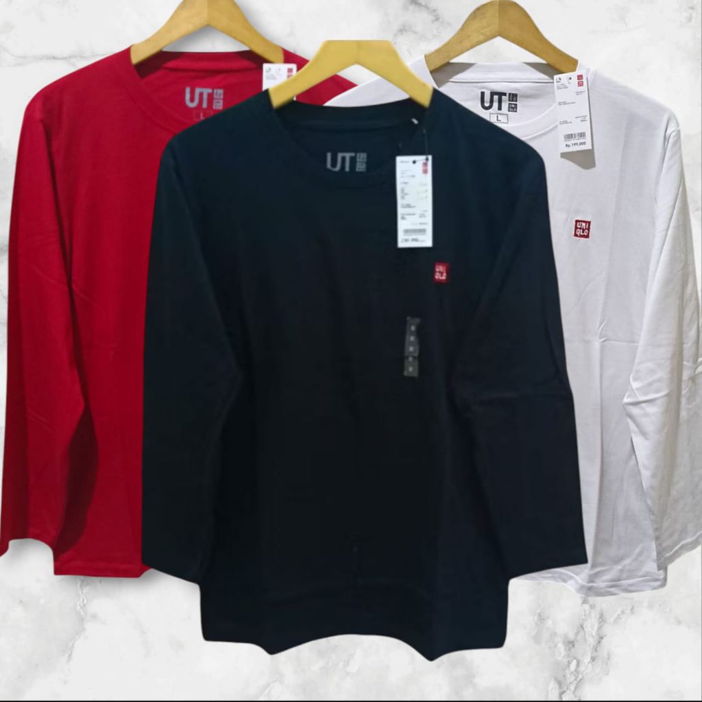 Kaos Uniqlo Lengan Panjang Unisex Logo Bordir