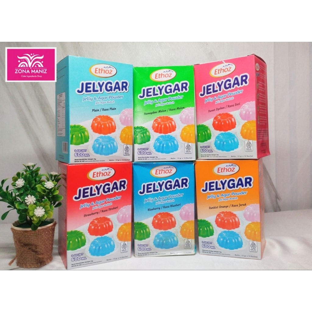 

Jelygar (jelly plus agar-agar) Ethoz 12 gr air 600 ml / jelly powder