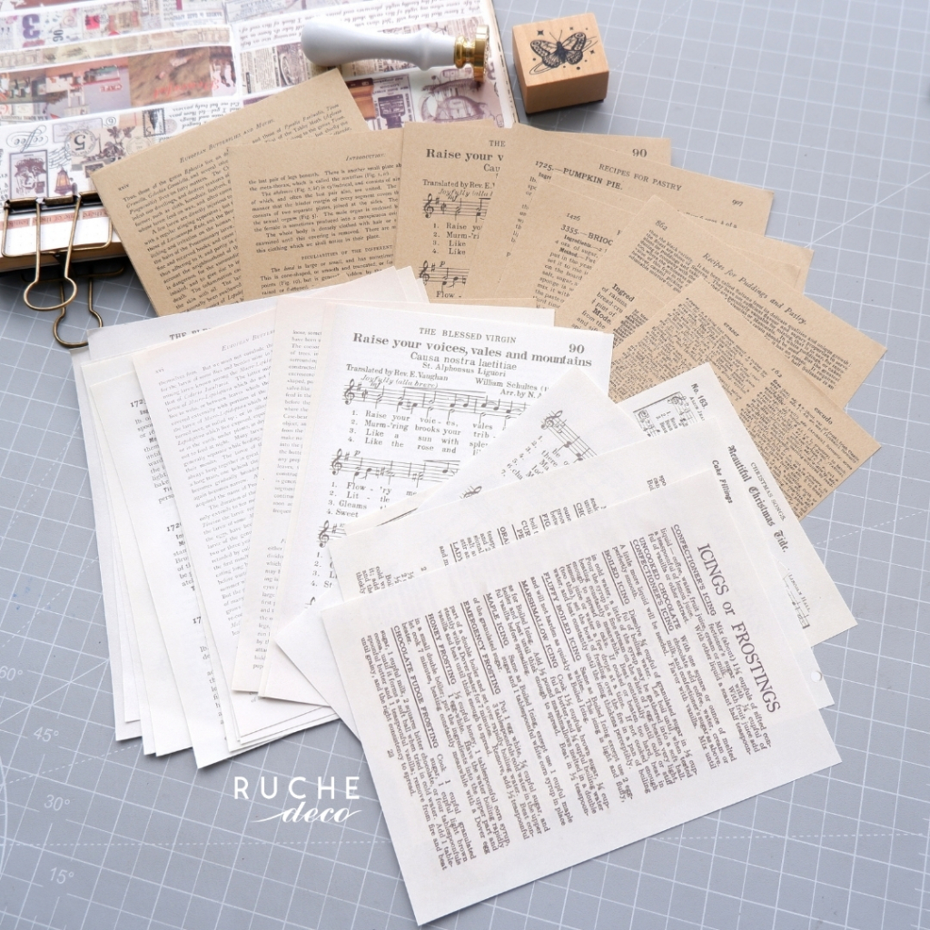 

RUCHE DECO - Paper Pack - Vintage Text Paper / Decorative Paper BuJo / Vintage Decor - Decorative paper