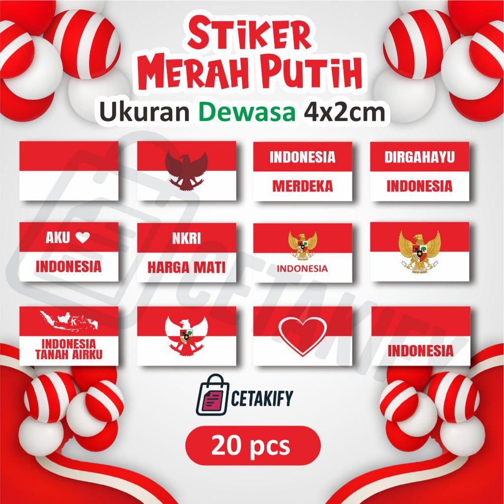 

Cetakify - Stiker Pipi Merah Putih 20 Pcs / Sticker Merah Putih ( Ukuran Dewasa)