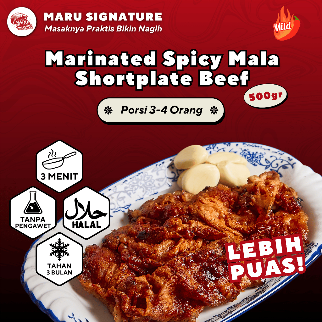 

MARU SIGNATURE Daging Sapi Shortplate Slice Marinasi Bumbu Spicy Mala 500gr Halal BBQ Grill
