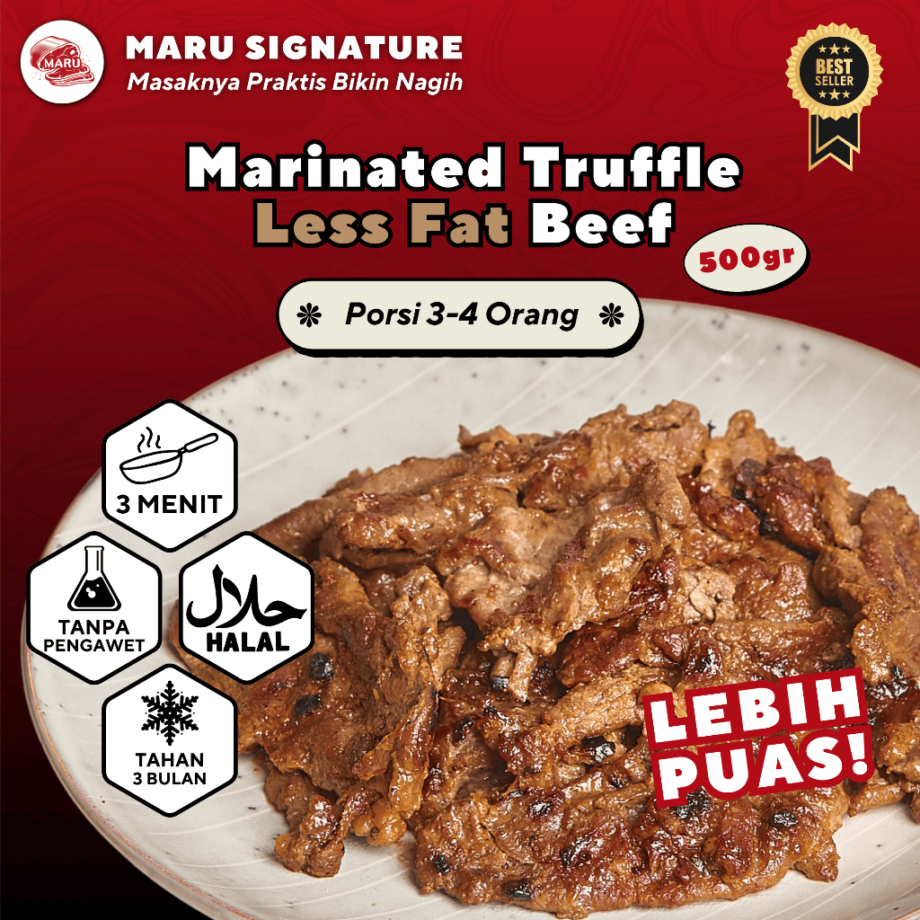 

MARU SIGNATURE Daging Sapi Slice Tanpa Lemak Marinasi Bumbu Truffle 500gr Halal BBQ Grill