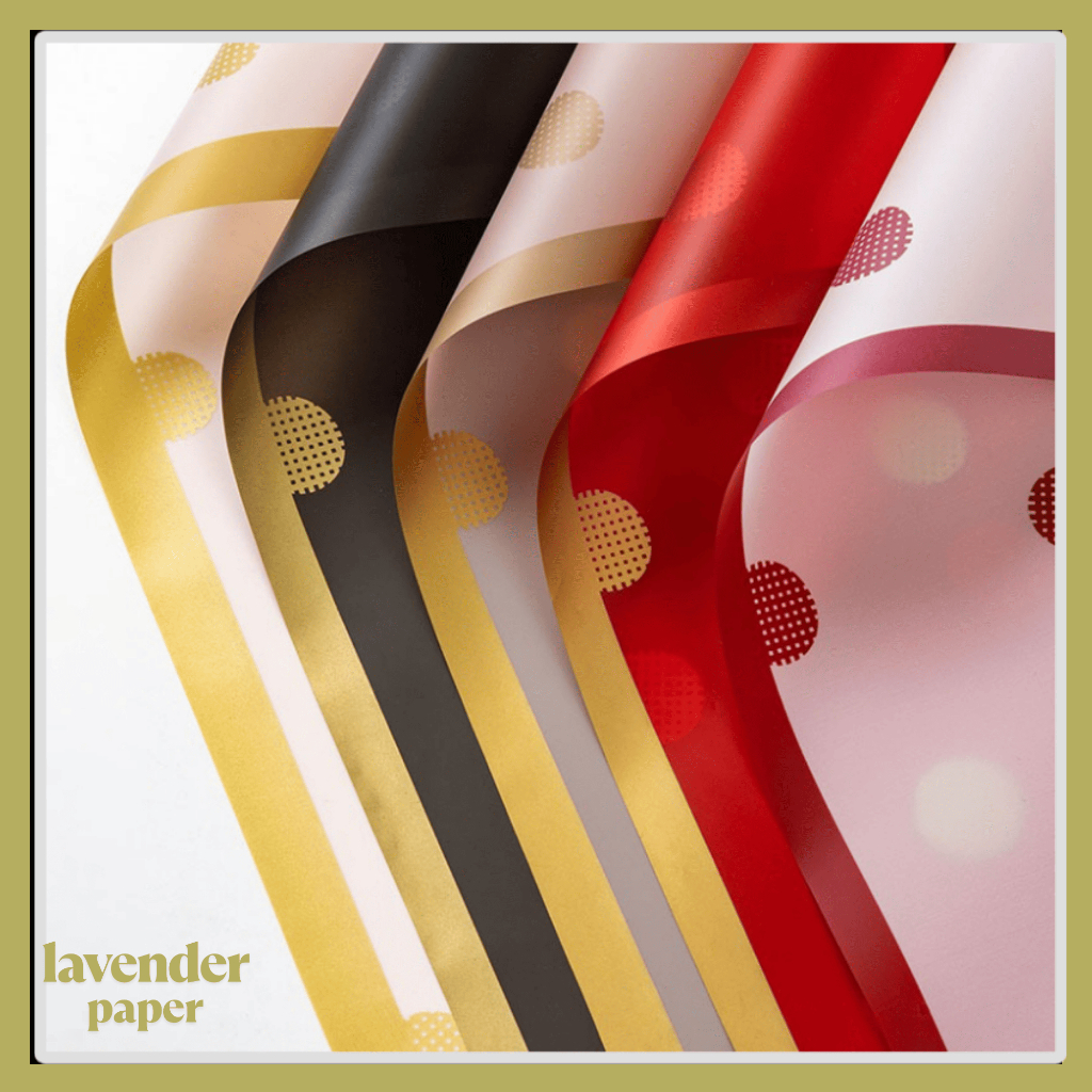 

Kertas Buket Bunga Motif Polkadot List Gold Flower Wrapping Paper Polkadot Cellophane KB099