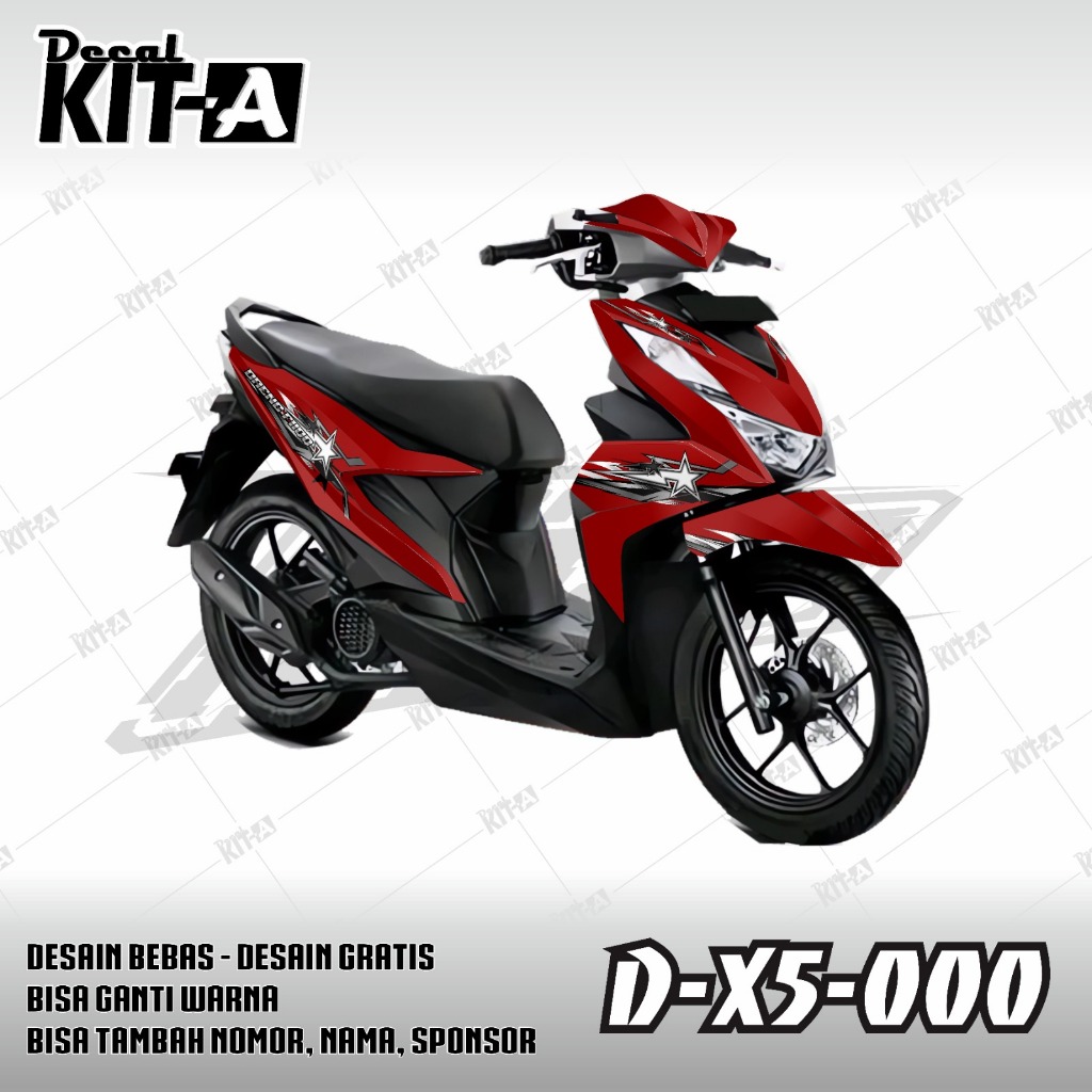 Decal Sticker Honda Beat New 2020 Motif Custom Hitam Merah X5