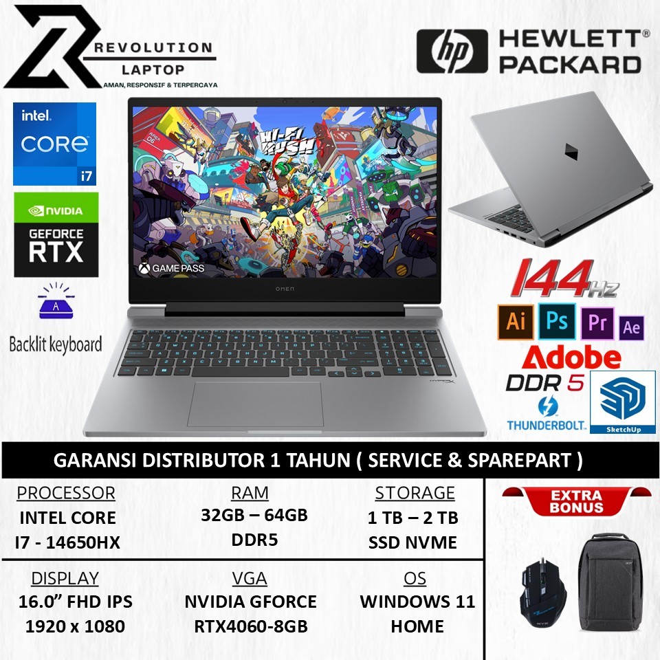 Laptop Gaming HP Omen 16 Intel Core i7 14650HX RTX4060-8GB 64GB DDR5 2TB SSD IPS 144Hz Windows 11