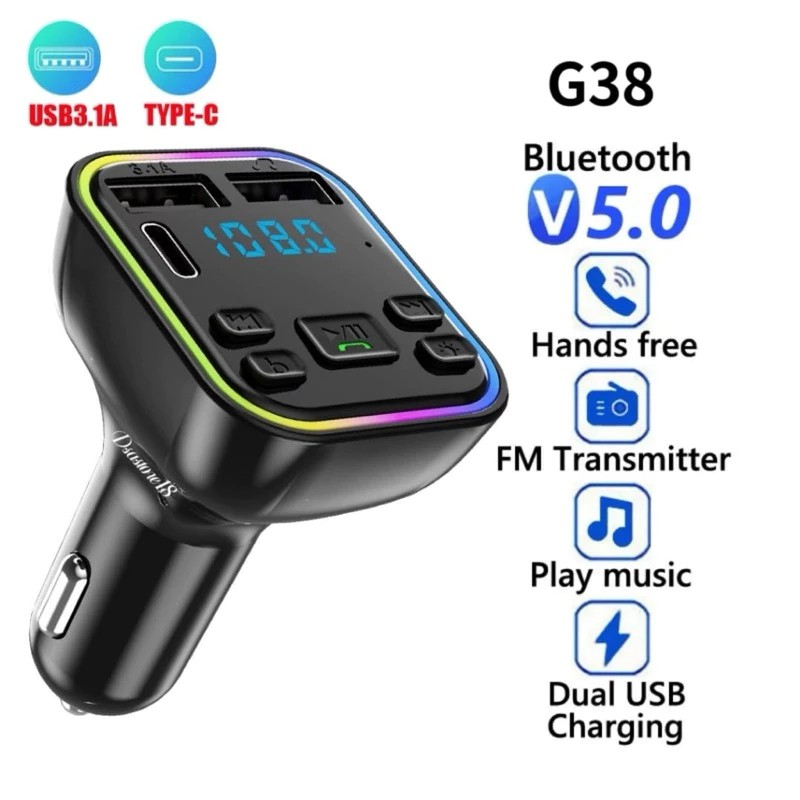 FM Modulator G38 Wireless Transmitter / USB Type C Car Charger LED 3A / FM Transmitter