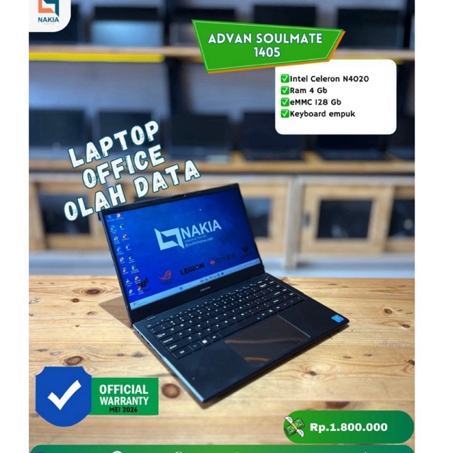 ADVAN SOULMATE 1405 ✅Intel Celeron N4020 ✅Ram 4 Gb ✅eMMC 128 Gb ✅Keyboard empuk