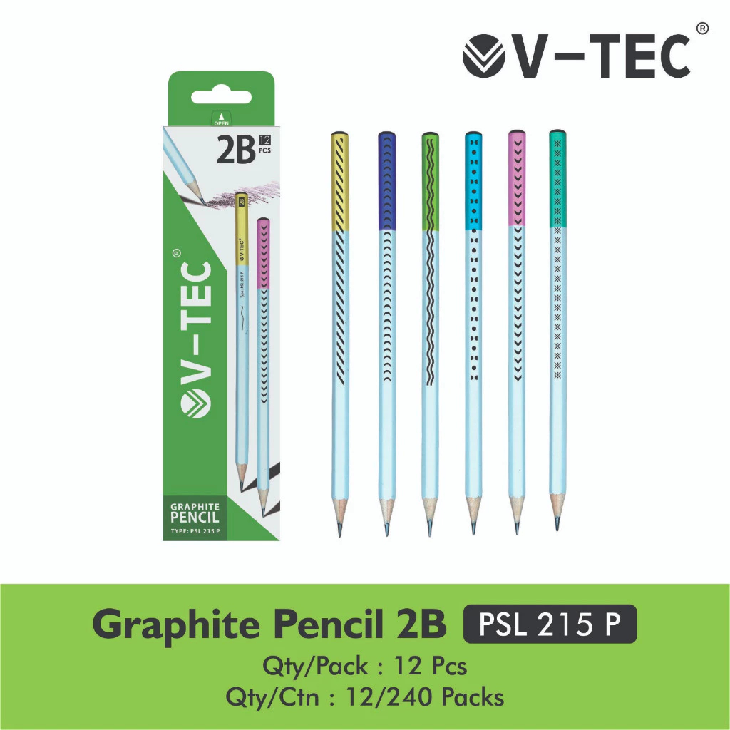 

V-TEC Graphite Pencil 2B PSL-215P Isi 12PCS