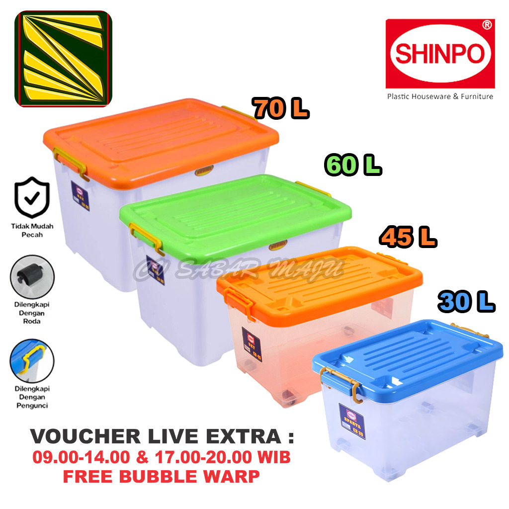 MURAH SHINPO BOX CONTAINER PLASTIK / KOTAK PENYIMPANAN SERBAGUNA CB 30 LITER ,45 LITER, 60 LITER,