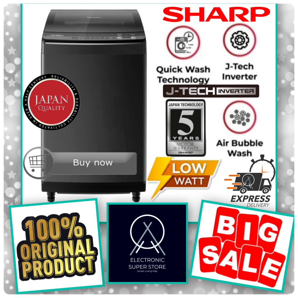 MESIN CUCI SHARP ESM1050XT ES-M1050XT ES M1050XT INVERTER 10.5KG TOP LOADING SHARP MESIN CUCI 10.5KG