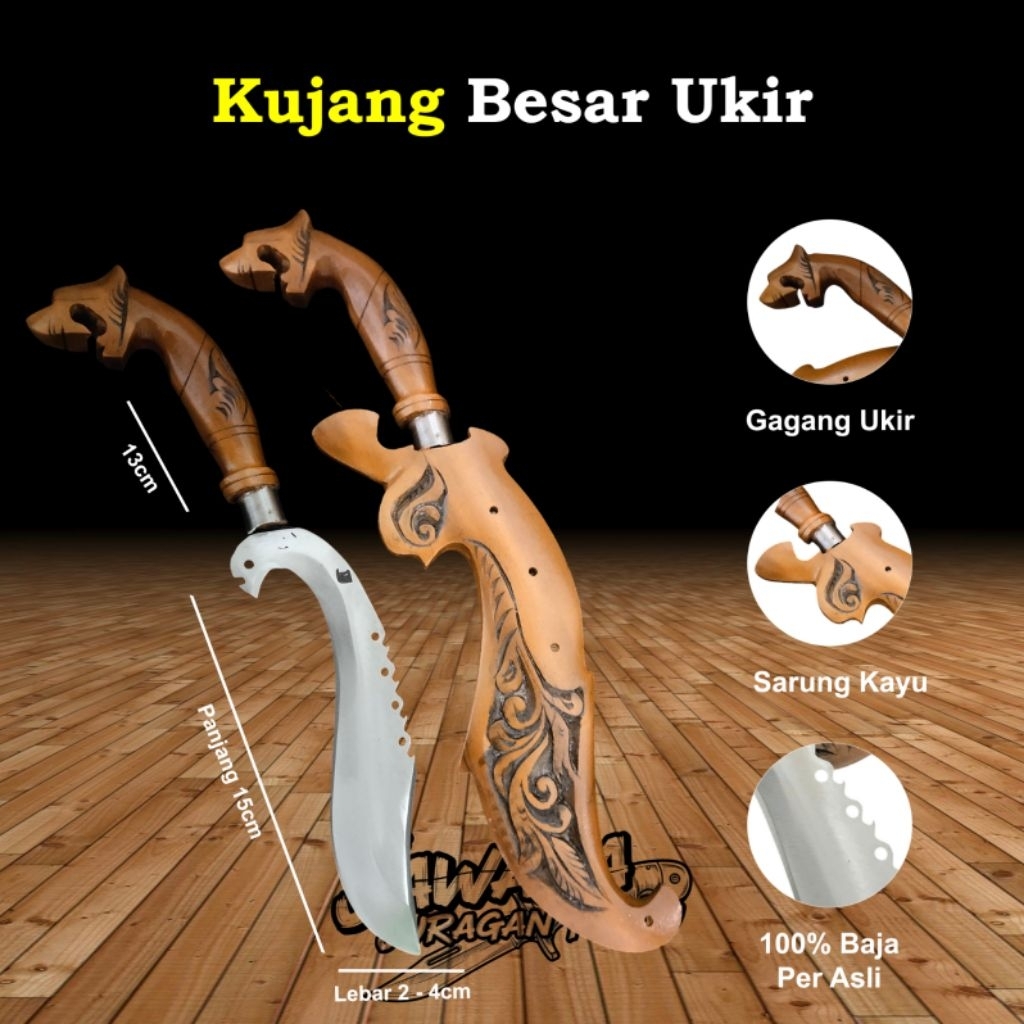 kujang besar siliwangi motif ukiran asli baja per tajam