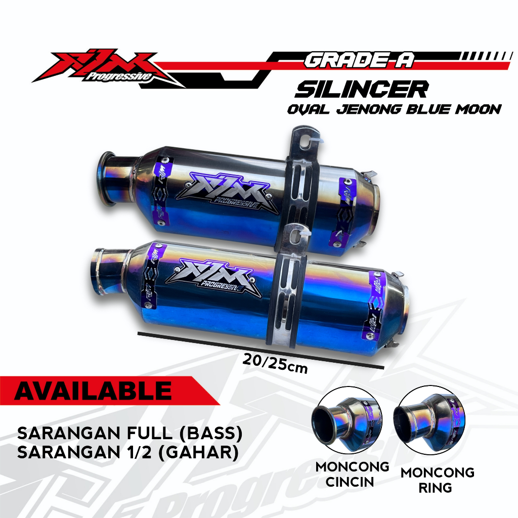 silencer knalpot rjm grade A type oval jenong blue ORIGINAL RJM inlet 50mm 51mm