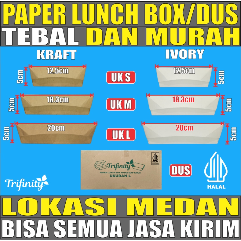 Paper Lunch Box Tebal Putih Uk S M L Kraft Coklat Food Tray Laminasi Kotak Makan Dus Js Krm Medan