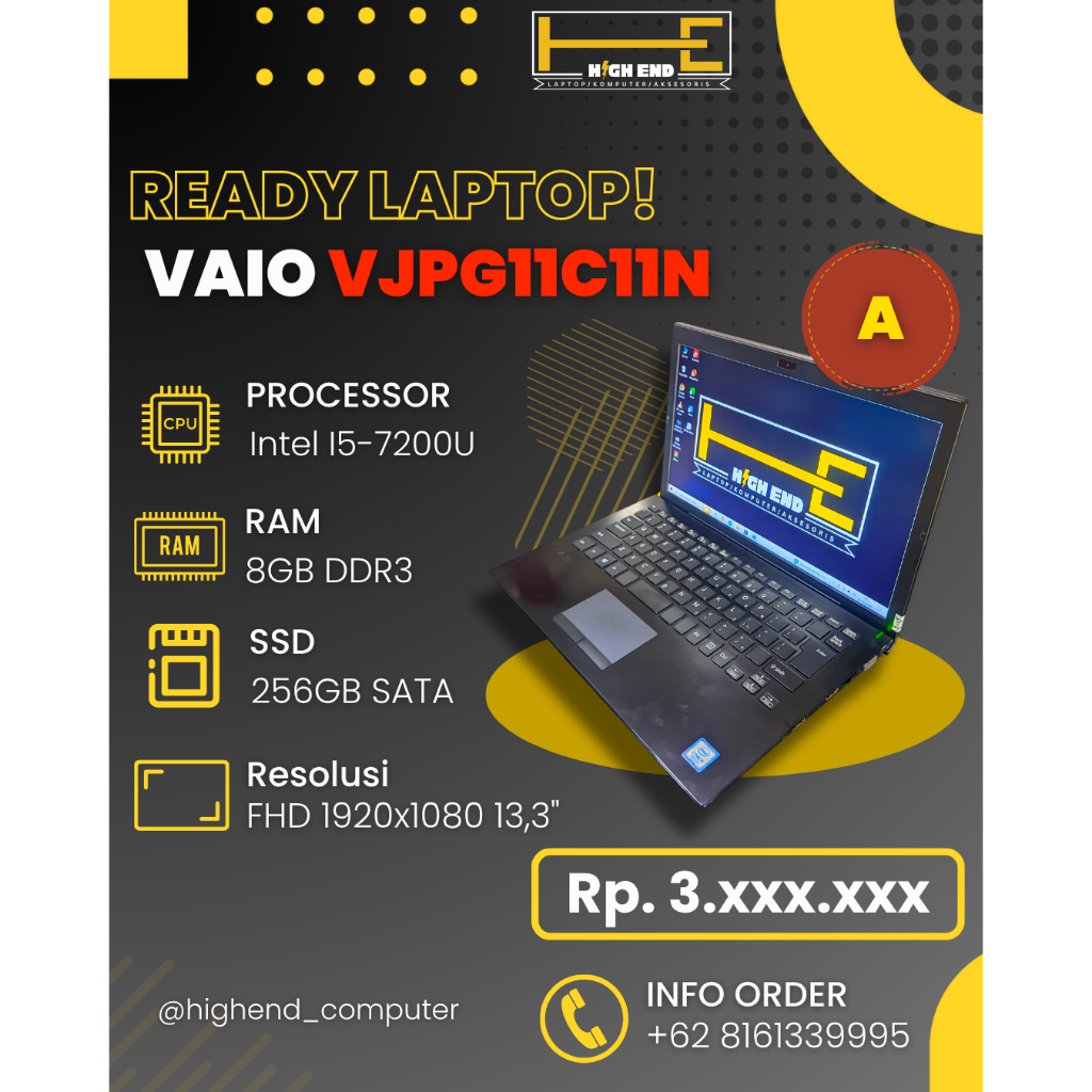 Laptop Sony Vaio VJPG11C11N – Intel i5-7200U | RAM 8GB DDR4 | SSD 256GB | 13.3” Full HD | Tipis & Ri