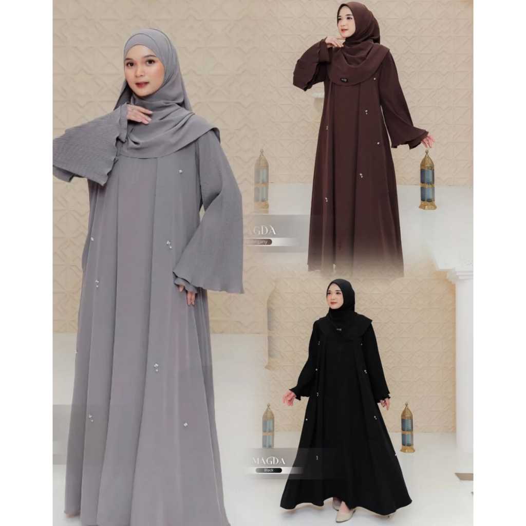 MAGDA ABAYA STAYLS ARABAIC DRES POLOS HITAM PREMIUM CERUTY BABYDOLL GAMIS UMROH MUSLIM KEKINIAN