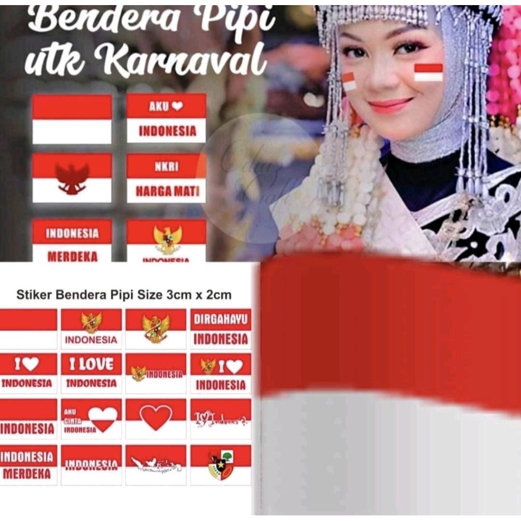 

[ ISI 194 PCS ] STIKER BENDERA MERAH PUTIH potongan ISI +-194PCS / STIKER PIPI GRADE A TERMURAH