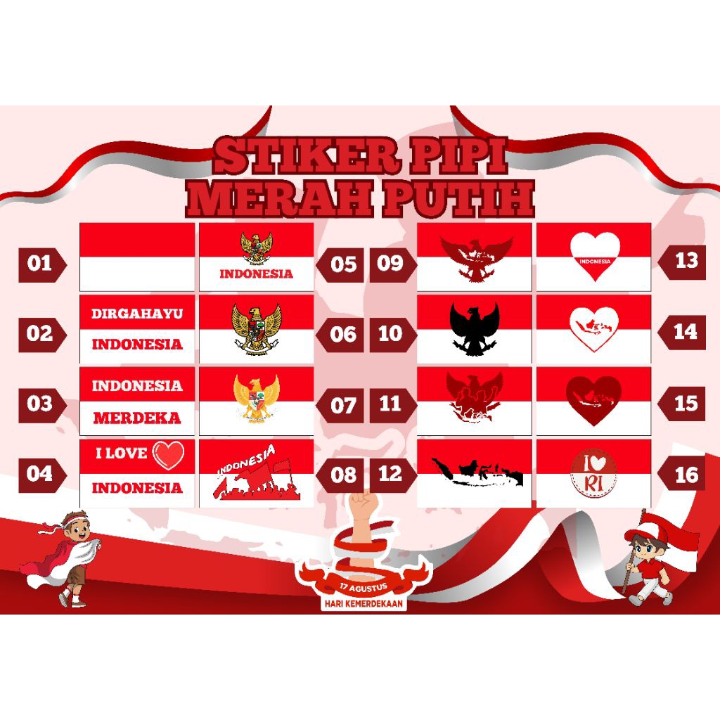 

Stiker Pipi Kemerdekaan Indonesia| Stiker Pipi Merah Putih| 90 Lembar