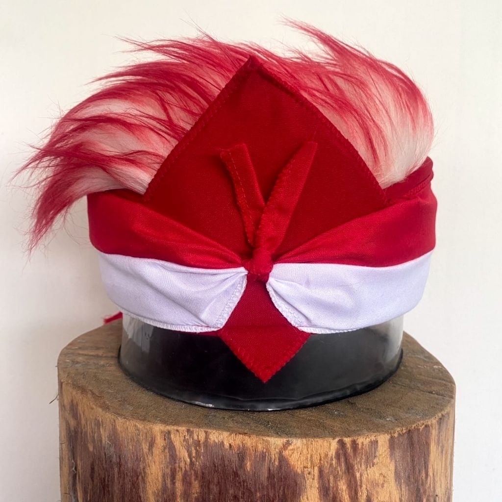 topi rambut udeng wig pria blangkon sunda merah putih